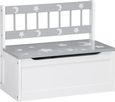 Produktbild von ZONEKIZ 2-in-1-Spielzeugtruhe für Kinder ab 18 Monaten, Kinder-Aufbewahrungsbank mit verschließbarem Deckel für Schlafzimmer, Spielzimmer, Belastung 50 kg, 60 x 30 x 50 cm, Grau und Weiß