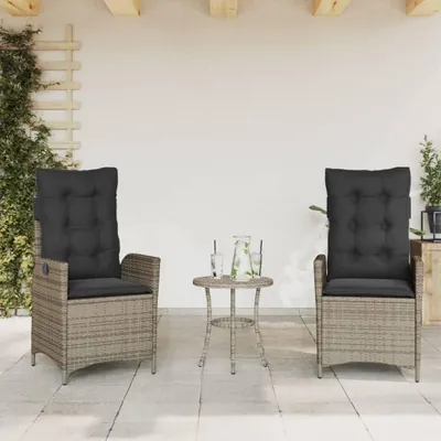 Produktbild von 2 verstellbare Gartensessel aus grauem Polyrattan mit Kissen