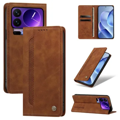 Produktbild von Handyhülle für Xiaomi 17 Pro, Leder Wallet Klapphülle mit Standfunktion, Stoßfeste Schutzhülle Braun