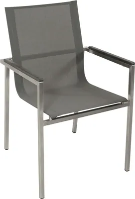 Produktbild von TPFGarden STAPELSESSEL Runcorn - 4er-Set Gartenstuhl mit Gestell aus Edelstahl poliert, Sitzfläche + Rückenlehne Kunstgewebe anthrazit, Armlehnen Kunstholz grau, 4-er Set BxTxH: 56x55x86 cm