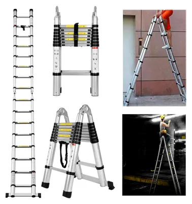 Produktbild von 5m Teleskopleiter Klappleiter Stehleiter Mehrzweckleiter aus Aluminium