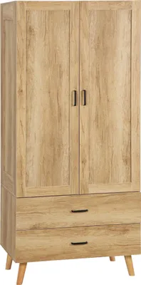Immagine prodotto di Armadio 2 Ante a Battente con 2 Cassetti 80x54x180 cm con Asta Appendiabiti in Truciolato Color Legno