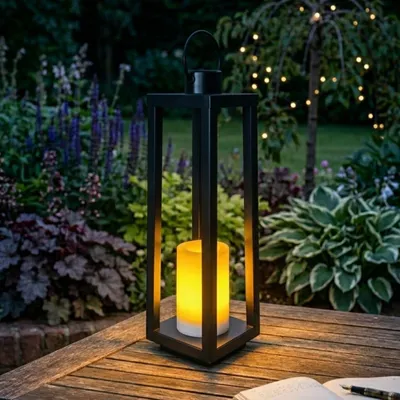 Produktbild von Nordlicht Professional Tucson XL Solar-Laterne Metall 52cm Flacker-Effekt Schwarz