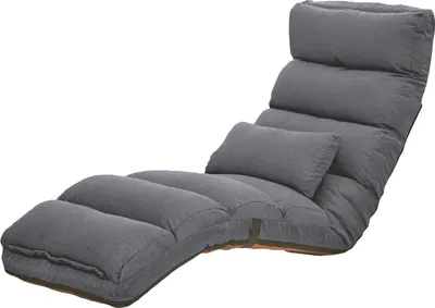 A gray chaise lounge chair with a pillow, shown from a side-diagonal angle against a white background.