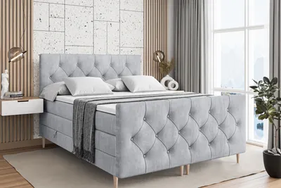 Produktbild von ALTDECOR Boxspringbett mit Holz Füßen, Matratze und Lattenrost, Topper, Fußteil, Polsterbett mit Bettkasten, Bett mit Stauraum H3- und H4- Matratze -MIRAGE-FD-Z KING-200x200 - Grau Monolith