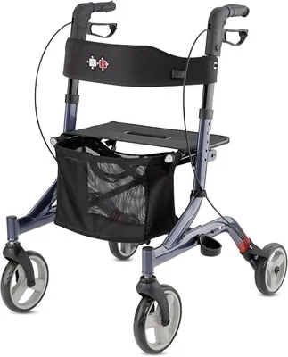 Productafbeelding van Capero rolstoel, opvouwbaar – Lichtgewicht rolstoel voor binnen en buiten, looprek met rugsteun, stokhouder en afneembare nettas, donkerblauw
