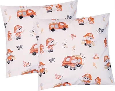 Produktbild von Renforcé Kissenbezug - 2er Set in 40x40cm - Feuerwehr - Kopfkissen-Bezug, Kissenhülle, Dekokissenbezug 100% Baumwolle Kinder (KY-Feuerwehrmann-40x40)