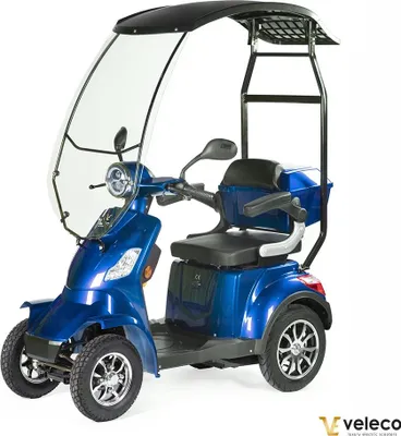 Immagine prodotto di Veleco Faster - Scooter elettrico con tettuccio e parabrezza - Scooter per anziani a 4 ruote - Allarme - Completamente assemblato e pronto per la guida - Retromarcia - (Blu)