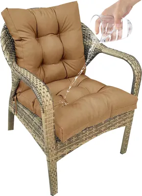 Image de Coussin de chaise imperméable Coussin d'assise et de dossier pour chaises Fauteuil - Intérieur et extérieur Coussin à haut dossier (Marron clair)