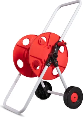 Produktbild von Grafner Schlauchwagen für Gartenschläuche mit Rädern und Drehgriff, leichtes und stabiles Metall-Gestell, für bis zu 45 Meter Schlauch (1/2“), incl. Schlauch-Anschlusstücke (Klick-Anschluss)