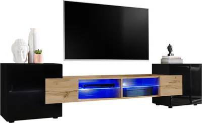 Produktbild von Komodee | TV-Schrank mit 2 Türen Merano | Korpus Schwarz Frontfarbe Schwarz und Wotan