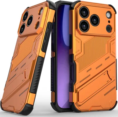 Produktbild von Armor Hülle für iPhone 17 Pro Hybrid PC TPU Bumper Stoßfestes Schutzhülle mit Standfunktion Orange