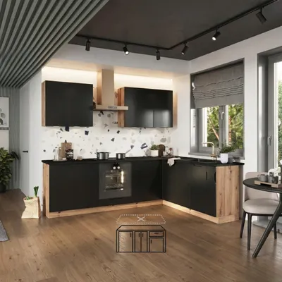 Produktbild von Winkelküche 200x260 cm Schwarz Matt - ohne Arbeitsplatte - MDF - moderne Eckküche - Schubladen mit Soft-Close - ISABEL