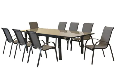 A dining set with a table and chairs on a white background.