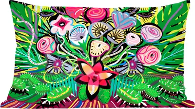 Produktbild von MuchoWow® Zierkissen Sofakissen Wohnzimmer Dekokissen 50x30 cm Illustration eines gemalten Blumenstraußes - Wohnzimmerdekoration - Polster mit Photo
