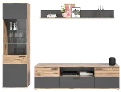 Produktbild von Wohnwand MASON W04 3-teilig - Nox Eiche und Basalt grau