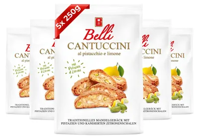 Produktbild von Belli Cantuccini Mandelgebäck mit Pistazien und kandierten Zitronenschalen (5x 200g) Gebäck aus Italien 1000g Mandel Gebäckstücke | italienisch