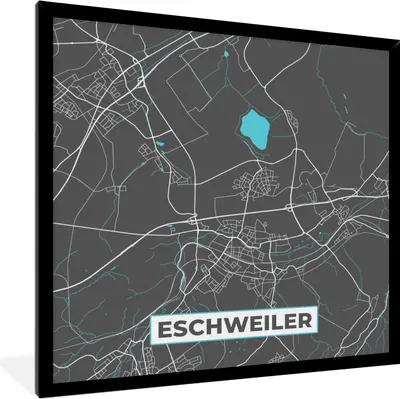 Produktbild von MuchoWow® Gerahmtes Poster Stadtplan - Eschweiler - Deutschland - Karte 40x40 cm - Poster mit Schwarzem Bilderrahmen Wandposter Rahmen Foto Bilder - Mit Rahmen - Wanddekoration Schlafzimmer