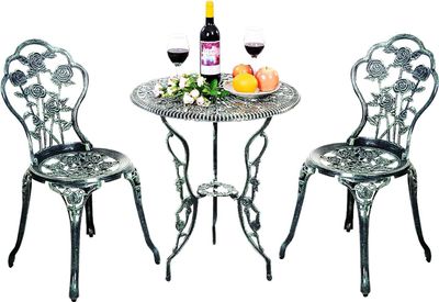 COSTWAY 3dílná sada starožitného zahradního nábytku bistro set se 2 křesly 41 x 51 x 81,5 cm zelený hliníkový odlitek