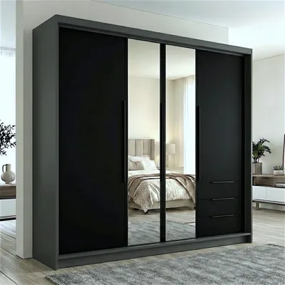 Produktbild von Geräumiger vier-türiger Kleiderschrank VIVO mit Schubladen und Metallgriffen – modernes Design