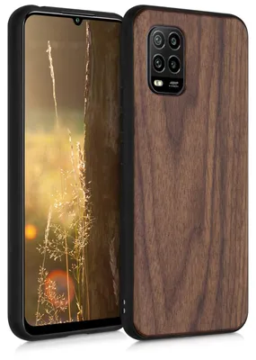 Produktbild von kwmobile Handyhülle für Xiaomi Mi 10 Lite (5G) Hülle Holz - Case mit TPU Bumper - Stoßfestes Hardcase - Schutzhülle Cover in Dunkelbraun