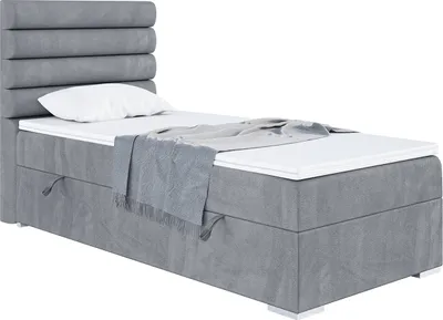 Produktbild von MEBLINI Boxspringbett mit Bettkasten - Gepolstert Einzelbett mit Matratze und Topper - Polsterbett mit Stauraum - Bett mit Kopfteil - Stauraumbett - KARIM - 100x200 Links  - H4/Grau Samt