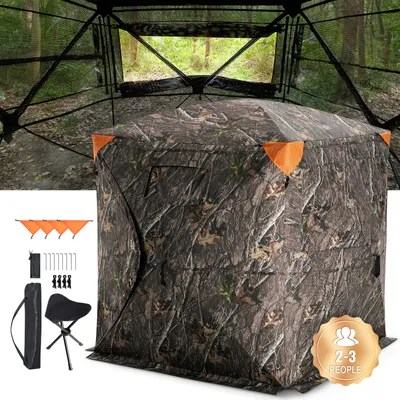Immagine prodotto di VEVOR, nascondiglio da caccia, nascondiglio da terra trasparente a 270°, nascondiglio da cervo pop-up per 2-3 persone per la caccia con borsa da trasporto, tenda da caccia portatile e resistente, rete trasparente unidirezionale per la caccia al tacchino e al cervo