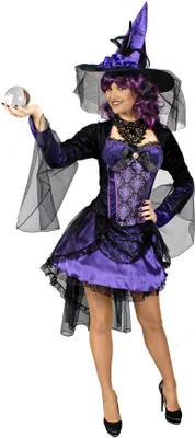 Produktbild von K31250589-36-38 lila-schwarz Damen Hexenkleid Halloweenkleid Gr.36-38
