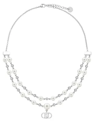 Image de Double chaîne en acier avec perles et pierres LJ3170