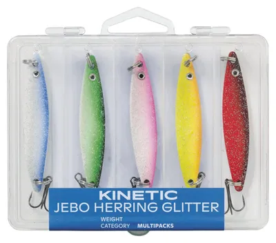 Produktbild von Kinetic Jebo Herring Glitter Mix Blinker - 5 Meerforellenköder, Gewicht:18g