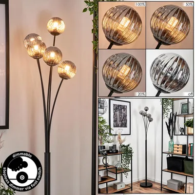 Produktbild von Lerici Stehlampe aus Metall/Riffelglas in Schwarz/Rauchfarben