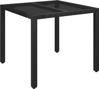 Obrázok produktu pre vidaXL Záhradný stôl so sklenenou doskou čierny 90x90x75 cm Poly ratan