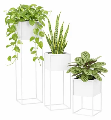 Produktbild von Anwicar Blumenständer Metall Weiß Set 3 (Höhe 40, 70 & 100 cm) Blumenregal Indoor