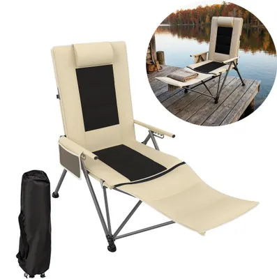 Image de Chaise de camping pliable rembourrée XINZI, dossier réglable sur 4 positions avec rembourrage en coton, pour le jardin, le camping et la pêche, couleur crème