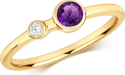 Image de Bague Femme 2 Pierres Or 375/1000 et Diamant Brillant HI - I1 avec Améthyste, 58 (18.5); TRS32290RSQ