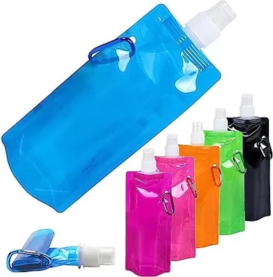 Produktbild von 6 x 500 ml faltbare Wasserflasche, wiederverwendbarer Trinkbeutel, Festivalklappbeutel Schraubkappe Wandern, Camping, Reisen