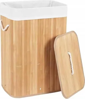 Immagine prodotto di Ekspand | Cesto portabiancheria in bambù - 40x30x60 cm - 72 litri - Ecologico - con coperchio