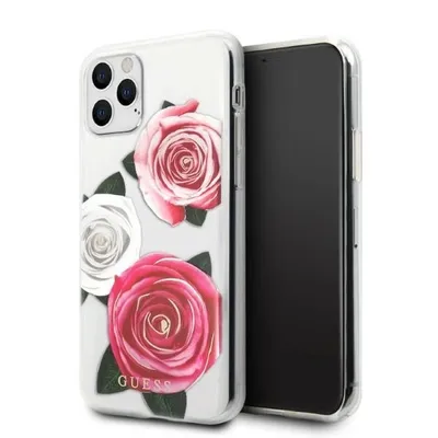 Produktbild von Etui Guess Guhcn58Rostrt Na Iphone 11 Pro - Przezroczyste Hardcase Blume Wunsch Rosa & Weiß Rose