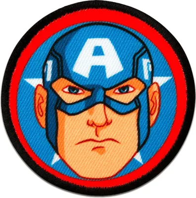 Obrázek produktu pro Marvel © Avengers Captain America Button Comic Kids - nášivka, nažehlovací, nášivka, nášivky, nášivky, velikost: 6 cm