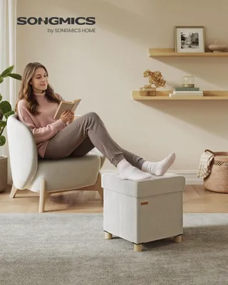 Obrázek produktu pro SONGMICS Stolička s úložným prostorem, skládací stolička, 38 x 38 x 40 cm, úložný box s víkem, podnožka 37 L, sametová, nosnost do 300 kg