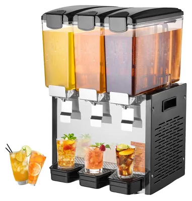 Immagine prodotto di Distributore commerciale di bevande VEVOR con 3 serbatoi, distributore di succhi di frutta da 10 litri (per serbatoio), distributore di tè freddo in acciaio inox da 440 W con temperatura di raffreddamento di 7-12 °C, per bevande fredde in ristoranti, bar e feste