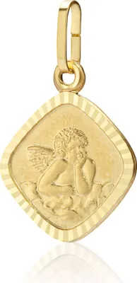 Produktbild von Kettenanhänger kleiner Schutzengel Gravur Gott schütze Dich 333 Gelb Gold 12,5mm