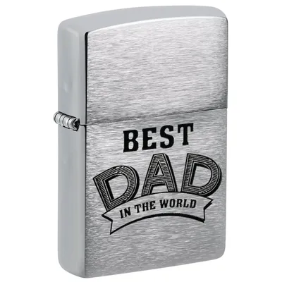 Zdjęcie produktu dla Zapalniczka Zippo Sturmfeuerzeug – wzór „Best Dad” Szczotkowany chrom – wielokrotnego napełniania, do użytku przez całe życie – pudełko prezentowe – metalowa obudowa – wyprodukowana w USA