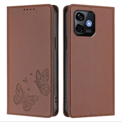 Produktbild von Lederhülle für Ulefone Note 16 Pro, Schmetterling Prägung Leder Brieftasche Schutzhülle mit Ständer Braun