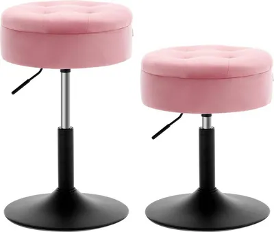 Produktbild von WOLTU 2er Set Barhocker niedrig, Sitzhocker mit Stauraum, Schminkhocker drehbar, für Bar Schminktisch Kücheninsel Tresen, Samtbezug Rosa
