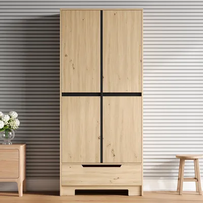 Produktbild von Flieks Küchenschrank mit Schublade und Türen, Vorratsschrank mit Einlegeböden, Hochschrank mit Ablagen und Stauraum, 80×35×180cm, Natur, MDF+PB