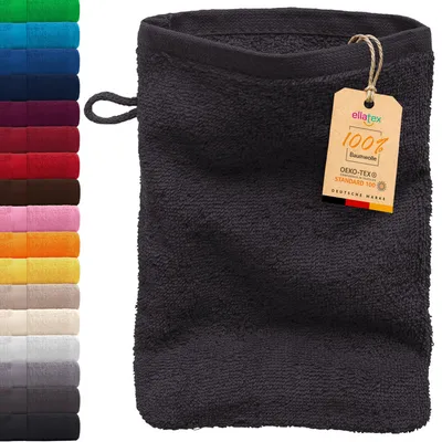 Produktbild von EllaTex PARIS Waschhandschuh 15x21 cm – 100% Baumwolle, 500 g/m² Frottier, weich & saugstark, in Farbe: Schwarz