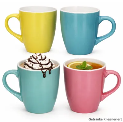 Produktbild von 4er Set Henni Kaffeebecher 320ml Keramik bunt Gelb Rosa Grün Blau
