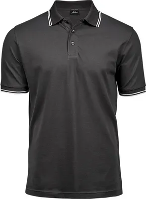 Immagine prodotto di Tee Jays 1407 | Polo stretch a righe da uomo - Colore: Grigio scuro (tinta unita)/Bianco - Taglia: 3XL