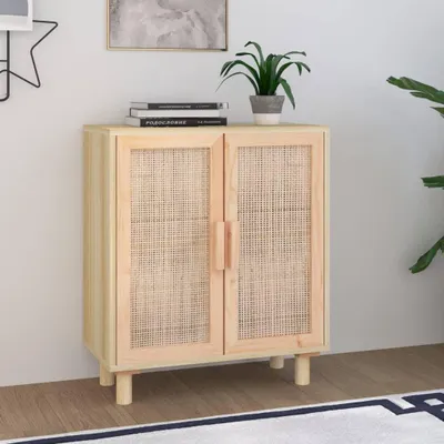 Produktbild von vidaXL Sideboard Braun 60x30x70 cm Massivholz Kiefer und Natur-Rattan